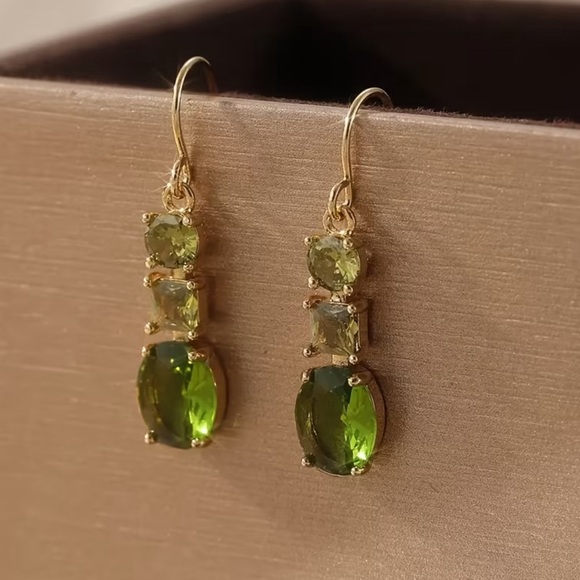 Green and Gold Drop Earrings - Picture 4 of 4